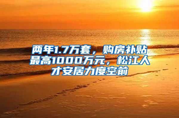 两年1.7万套，购房补贴最高1000万元，松江人才安居力度空前