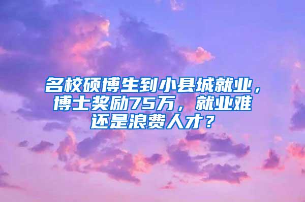 名校硕博生到小县城就业，博士奖励75万，就业难还是浪费人才？