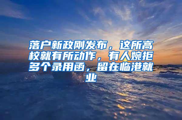 落户新政刚发布，这所高校就有所动作，有人婉拒多个录用函，留在临港就业