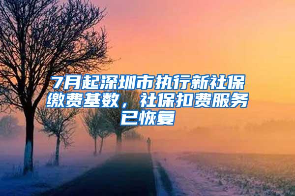 7月起深圳市执行新社保缴费基数，社保扣费服务已恢复