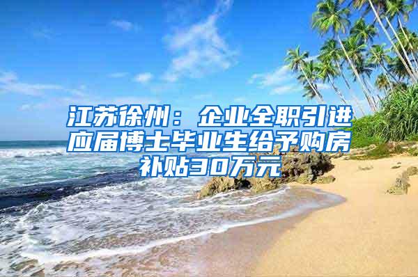 江苏徐州：企业全职引进应届博士毕业生给予购房补贴30万元