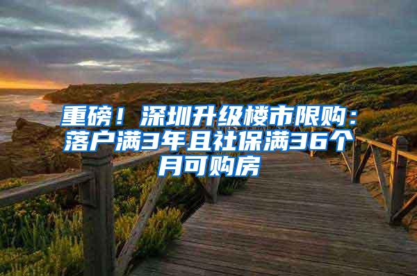 重磅！深圳升级楼市限购：落户满3年且社保满36个月可购房