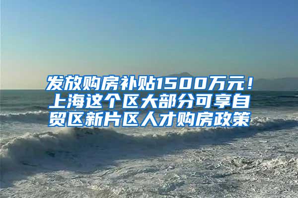 发放购房补贴1500万元！上海这个区大部分可享自贸区新片区人才购房政策