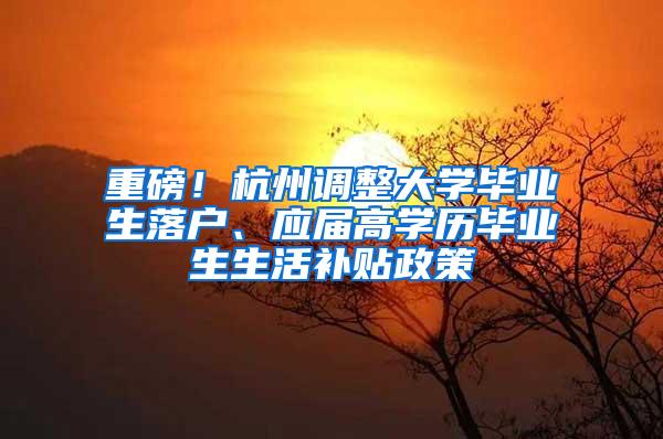 重磅！杭州调整大学毕业生落户、应届高学历毕业生生活补贴政策