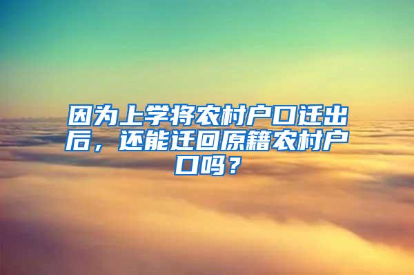 因为上学将农村户口迁出后，还能迁回原籍农村户口吗？