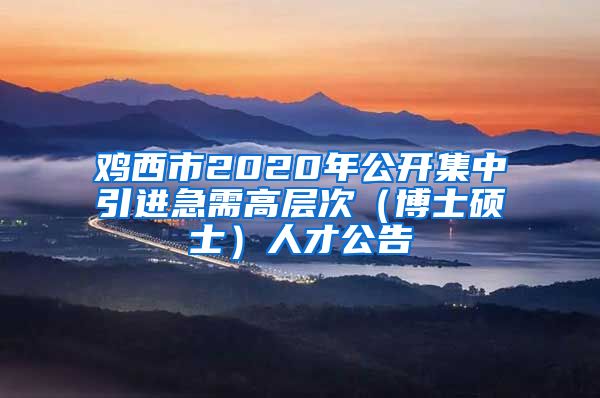 鸡西市2020年公开集中引进急需高层次（博士硕士）人才公告