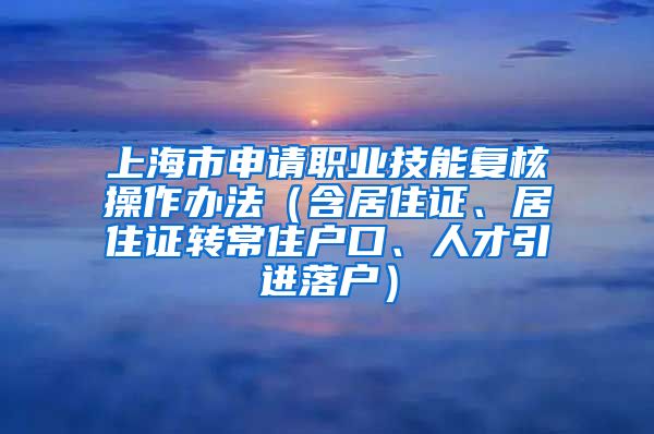 上海市申请职业技能复核操作办法（含居住证、居住证转常住户口、人才引进落户）