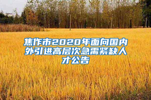 焦作市2020年面向国内外引进高层次急需紧缺人才公告