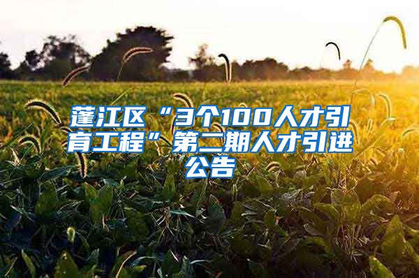 蓬江区“3个100人才引育工程”第二期人才引进公告