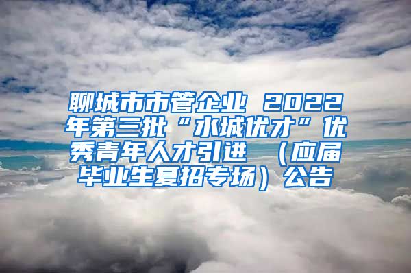 聊城市市管企业 2022年第三批“水城优才”优秀青年人才引进 （应届毕业生夏招专场）公告