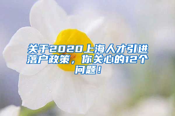 关于2020上海人才引进落户政策，你关心的12个问题！