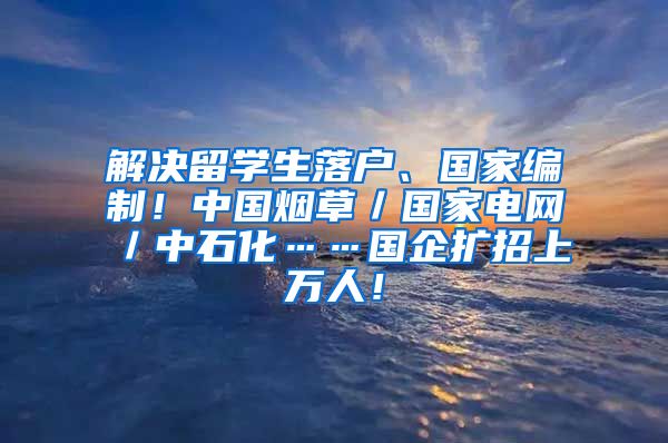 解决留学生落户、国家编制！中国烟草／国家电网／中石化……国企扩招上万人！