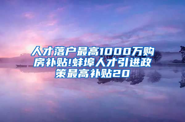 人才落户最高1000万购房补贴!蚌埠人才引进政策最高补贴20