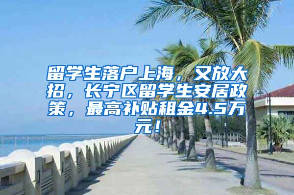 留学生落户上海，又放大招，长宁区留学生安居政策，最高补贴租金4.5万元！