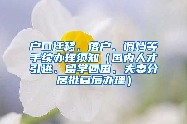 户口迁移、落户、调档等手续办理须知（国内人才引进、留学回国、夫妻分居批复后办理）