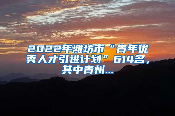 2022年潍坊市“青年优秀人才引进计划”614名，其中青州...