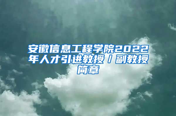 安徽信息工程学院2022年人才引进教授／副教授简章