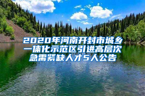 2020年河南开封市城乡一体化示范区引进高层次急需紧缺人才5人公告