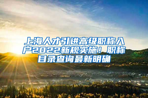 上海人才引进高级职称入户2022新规实施！职称目录查询最新明确