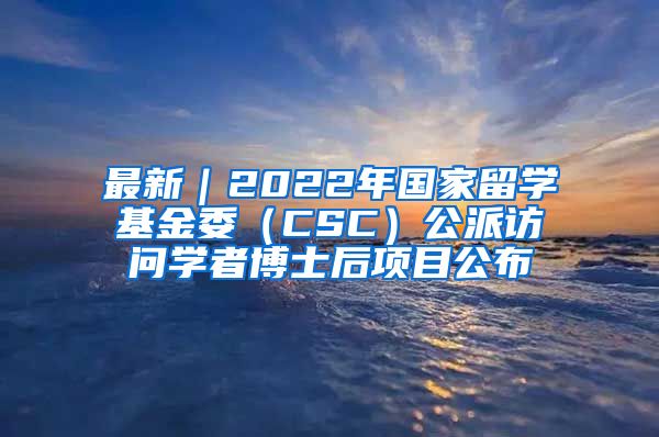 最新｜2022年国家留学基金委（CSC）公派访问学者博士后项目公布