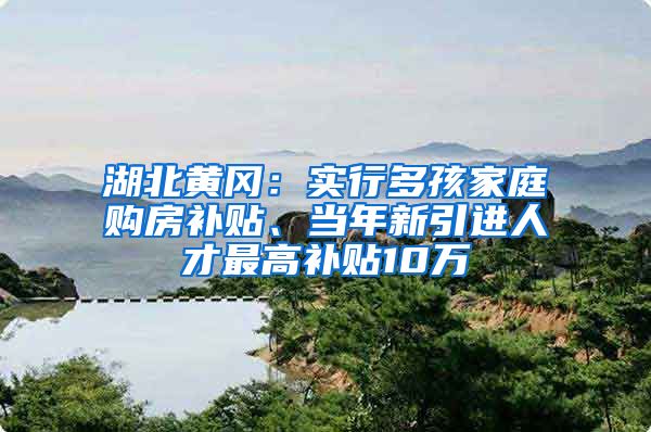 湖北黄冈：实行多孩家庭购房补贴、当年新引进人才最高补贴10万