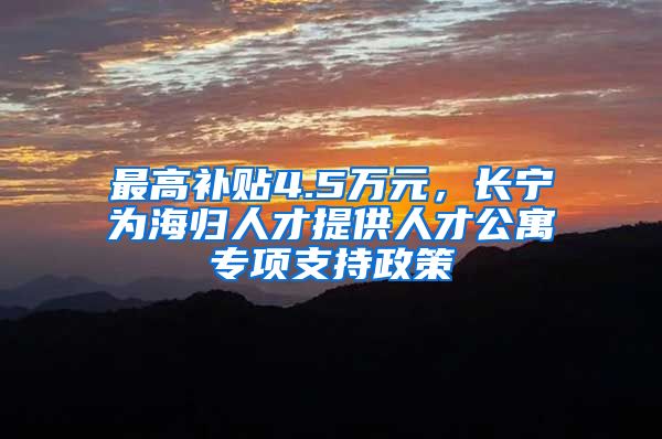 最高补贴4.5万元，长宁为海归人才提供人才公寓专项支持政策