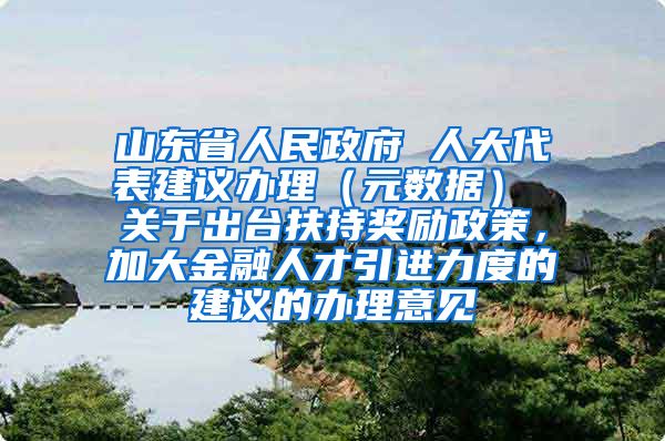 山东省人民政府 人大代表建议办理（元数据） 关于出台扶持奖励政策，加大金融人才引进力度的建议的办理意见