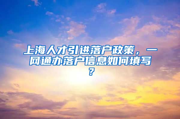 上海人才引进落户政策，一网通办落户信息如何填写？