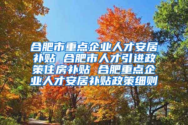 合肥市重点企业人才安居补贴 合肥市人才引进政策住房补贴 合肥重点企业人才安居补贴政策细则