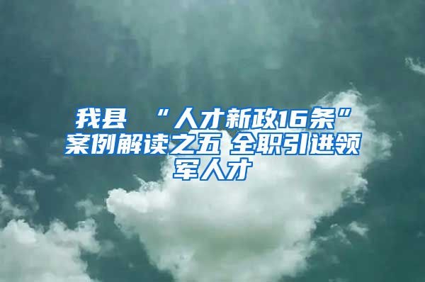 我县 “人才新政16条”案例解读之五　全职引进领军人才