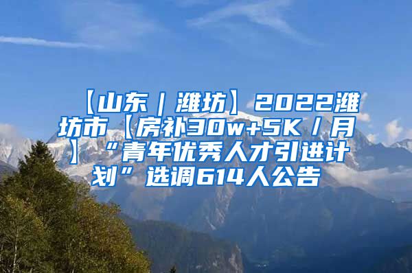 【山东｜潍坊】2022潍坊市【房补30w+5K／月】“青年优秀人才引进计划”选调614人公告