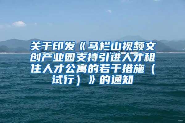 关于印发《马栏山视频文创产业园支持引进人才租住人才公寓的若干措施（试行）》的通知