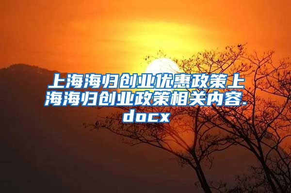 上海海归创业优惠政策上海海归创业政策相关内容.docx