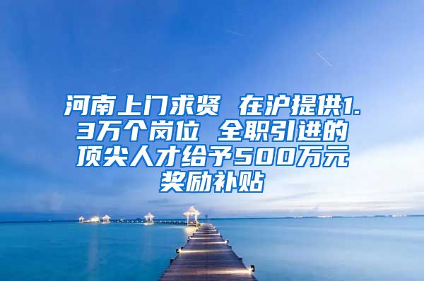 河南上门求贤 在沪提供1.3万个岗位 全职引进的顶尖人才给予500万元奖励补贴