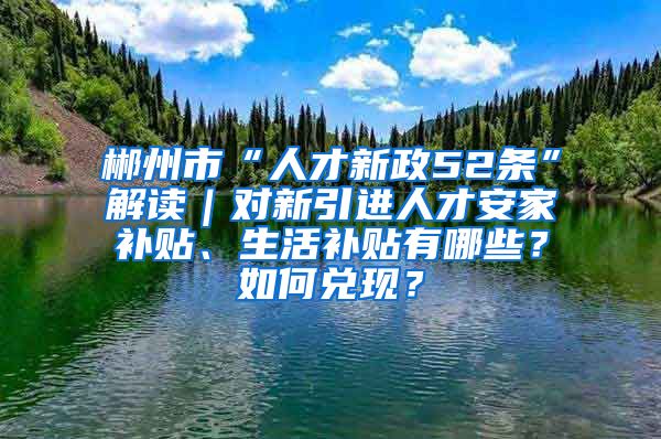 郴州市“人才新政52条”解读｜对新引进人才安家补贴、生活补贴有哪些？如何兑现？