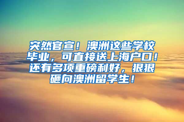 突然官宣！澳洲这些学校毕业，可直接送上海户口！还有多项重磅利好，狠狠砸向澳洲留学生！