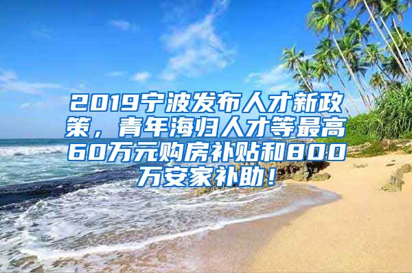 2019宁波发布人才新政策，青年海归人才等最高60万元购房补贴和800万安家补助！