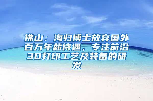 佛山：海归博士放弃国外百万年薪待遇，专注前沿3D打印工艺及装备的研发