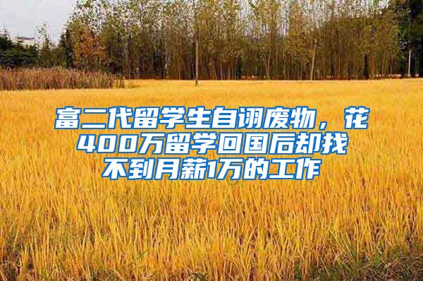 富二代留学生自诩废物，花400万留学回国后却找不到月薪1万的工作