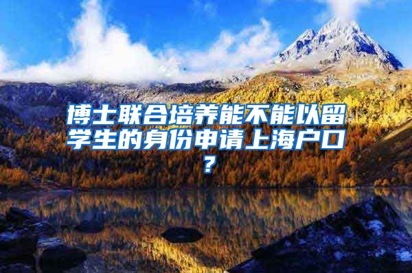 博士联合培养能不能以留学生的身份申请上海户口？