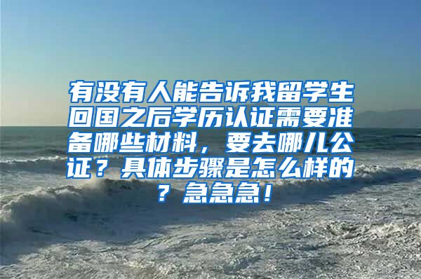 有没有人能告诉我留学生回国之后学历认证需要准备哪些材料，要去哪儿公证？具体步骤是怎么样的？急急急！