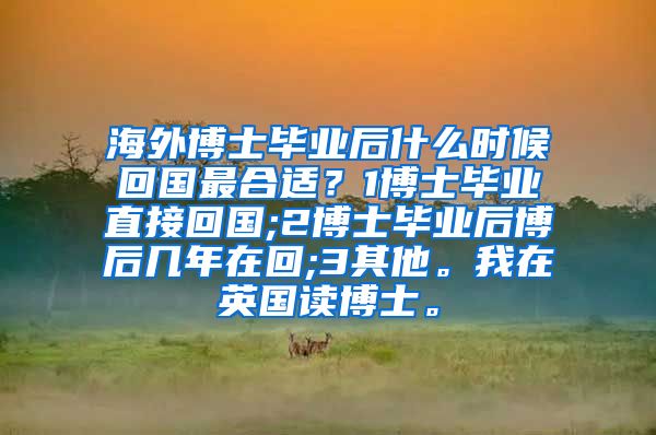 海外博士毕业后什么时候回国最合适？1博士毕业直接回国;2博士毕业后博后几年在回;3其他。我在英国读博士。