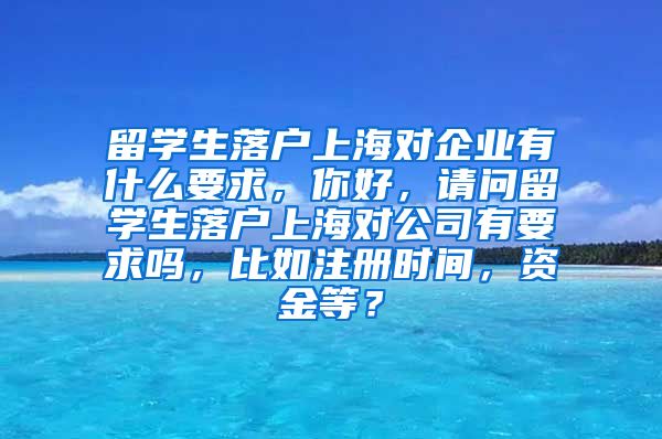 留学生落户上海对企业有什么要求，你好，请问留学生落户上海对公司有要求吗，比如注册时间，资金等？